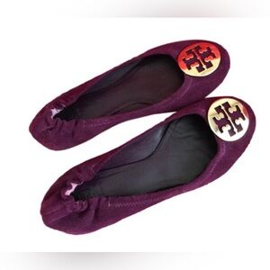 Tory Burch Reva Ballet Flats Purple Suede Logo Medallion Women’s Sz 9M Classic